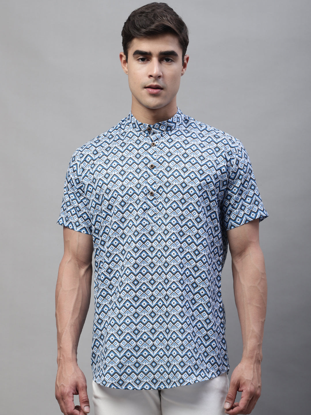 Louis Monarch Men Printed Blue Pure Cotton Straight Kurta